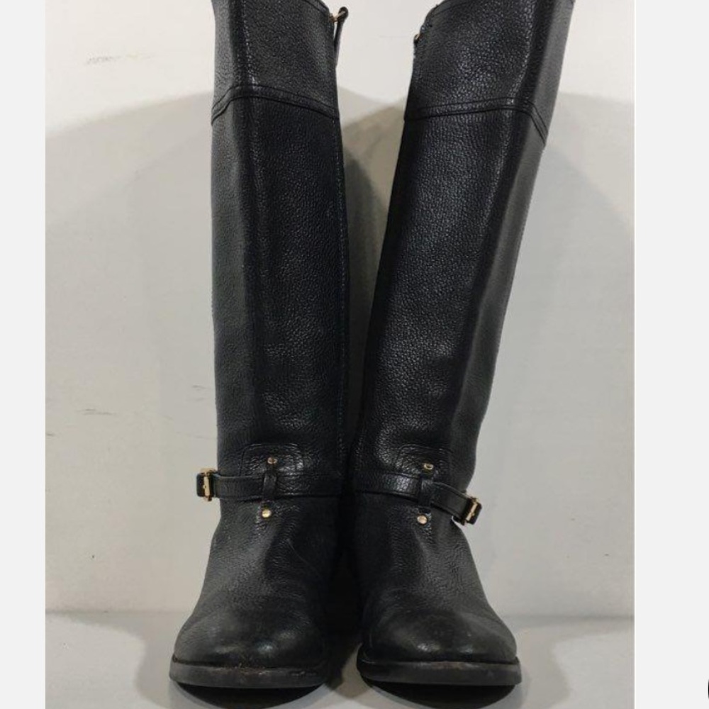 Women’s Tory Burch Black Pebble Grain Leather Knee-High Riding Boots Size 8